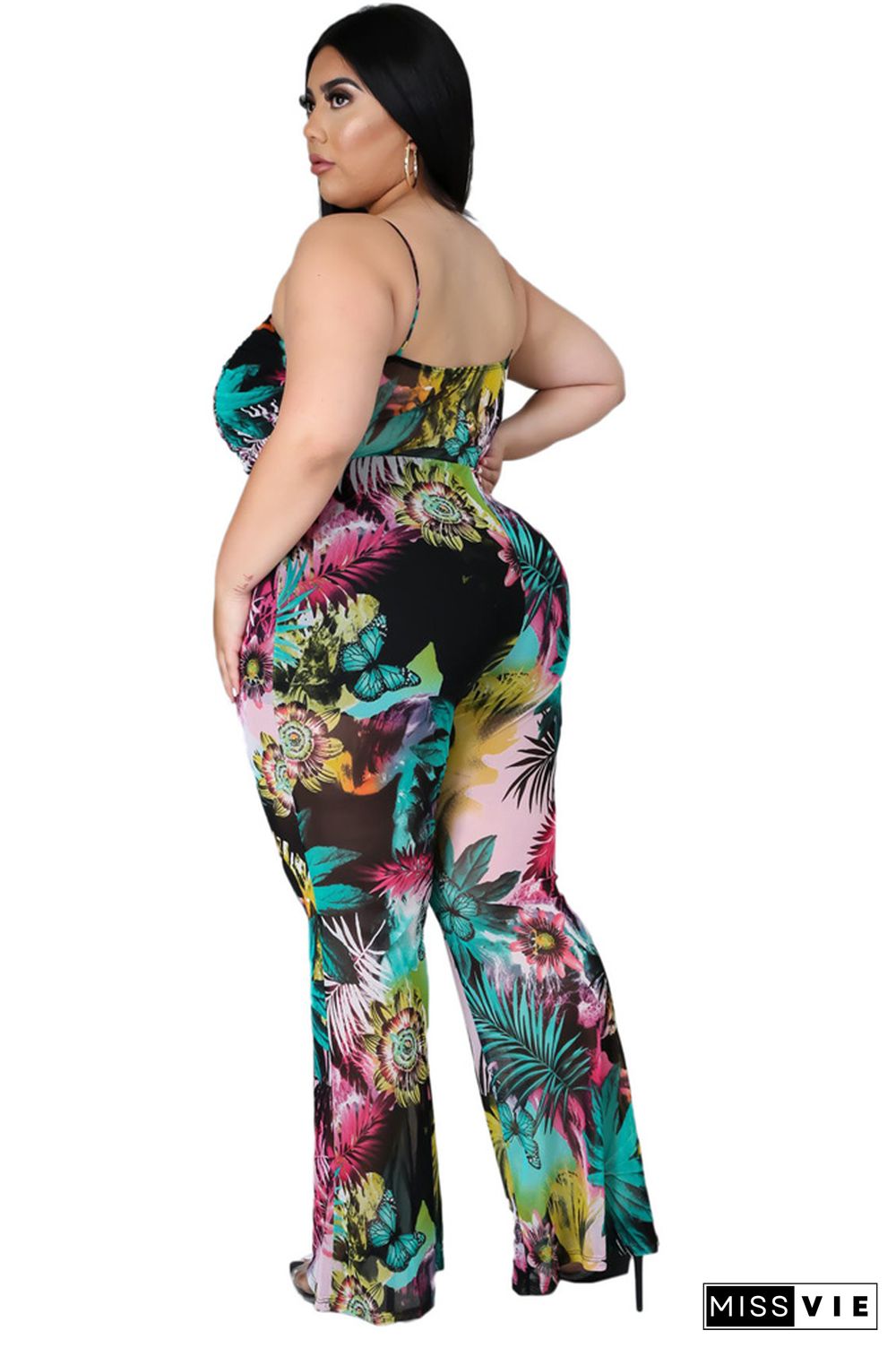 Plus Size Floral Print Sleeveless Wide Leg Jumpsuit