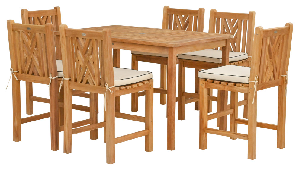 7 Piece Teak Chippendale 55 quotRect Counter Set  6 Armless Counter Stools   Transitional   Outdoor Pub And Bistro Sets   by Chic Teak  Houzz