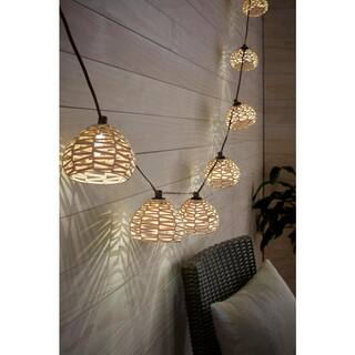 Hampton Bay OutdoorIndoor 10 ft. Plug-In Round Globe Bulb LED Rattan String Light SL9522