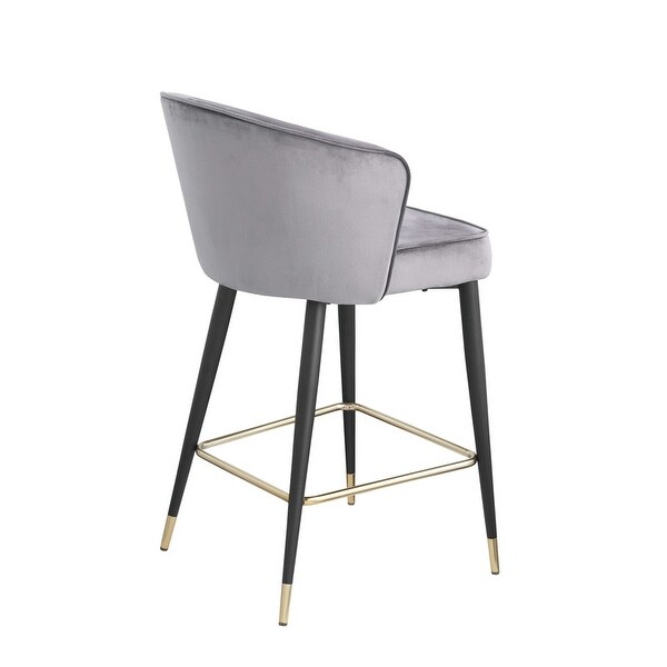 Woker Furniture Contemporary Velvet Upholstered Counter Height Stool with Gold Tipped， Black Metal Legs