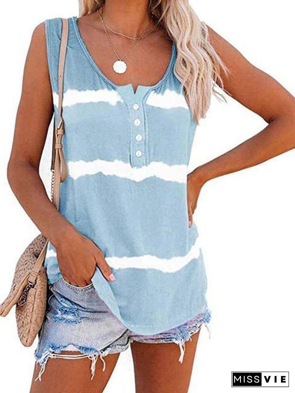 Tie-Dye Print Button Tank Top