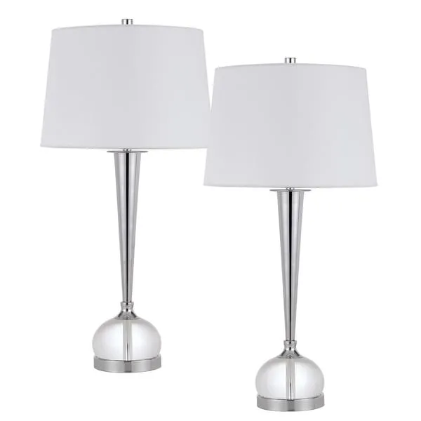 Table Lamp with Crystal Accent， Set of 2， White and Clear