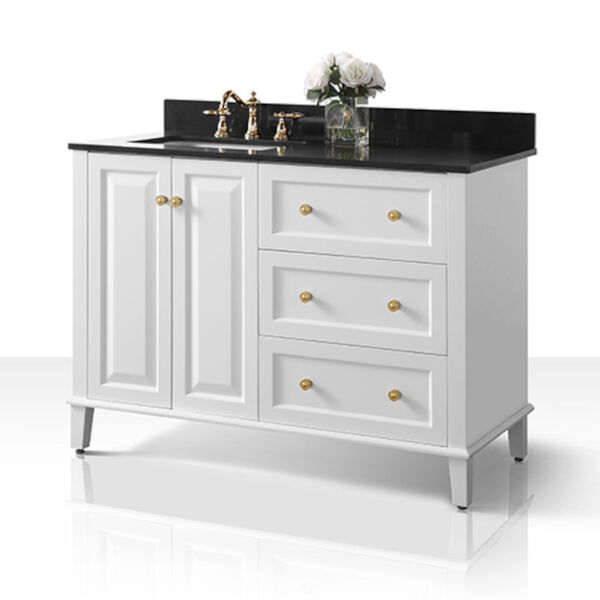 Hannah White 48-Inch Left Basin Vanity Console with Gold Hardware