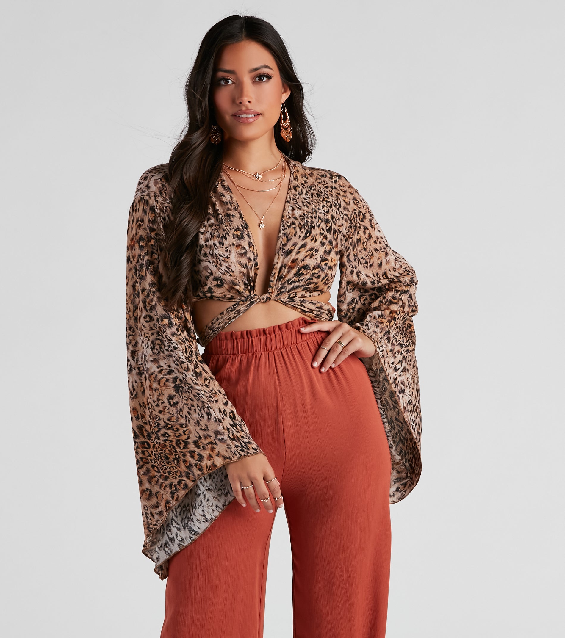 Wild Shine Leopard Crop Wrap Top