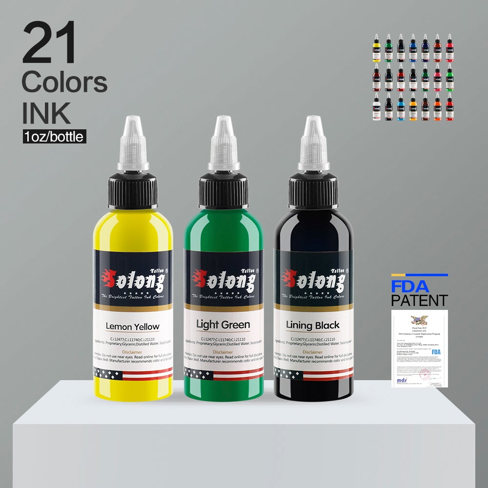 Bluerockt 21 Colors Tattoo Ink Pigment Set 1oz (30ml) x 21 bottles