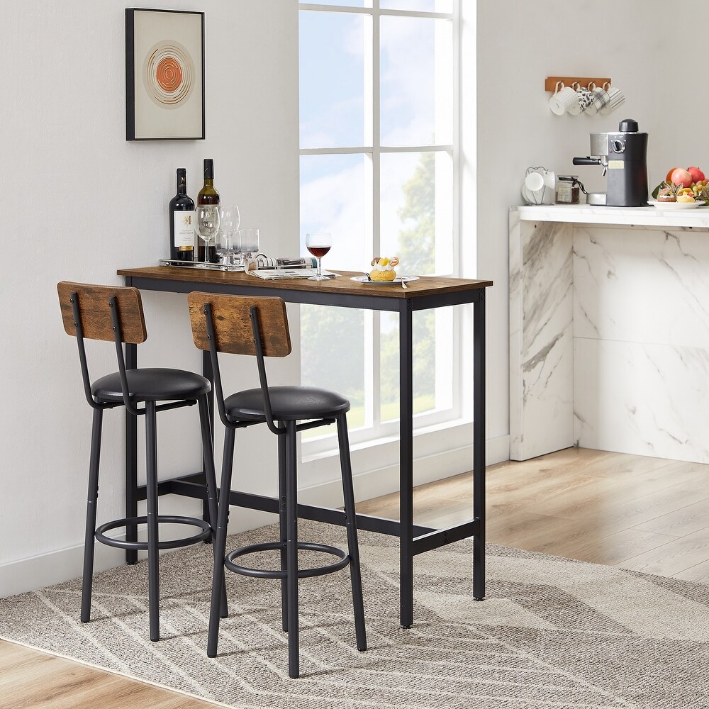 3pcs Industrial Style Bar Table Set with 2 PU Soft Seat Bar Stools