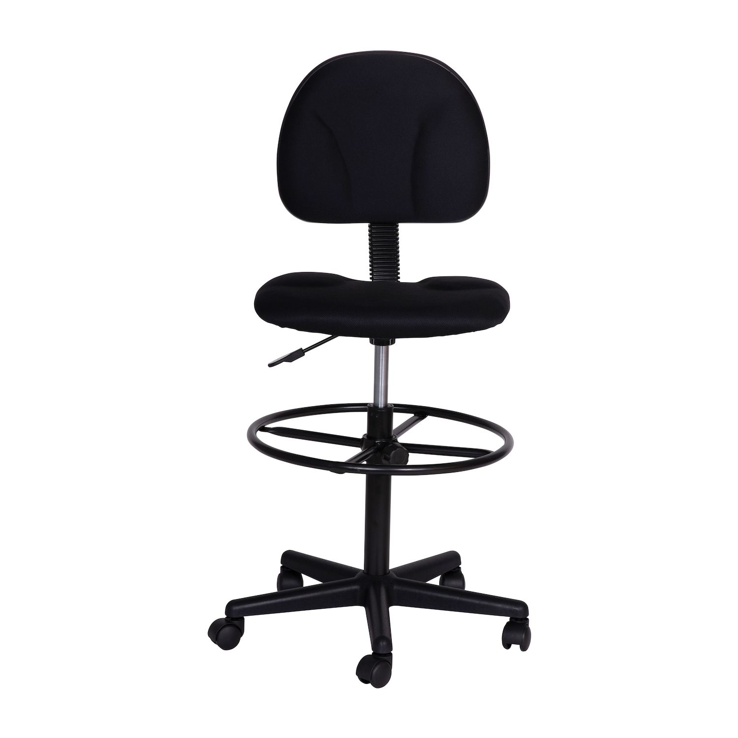 Emma and Oliver Black Fabric Drafting Chair (Cylinders: 22.5-27H， 26-30.5H)