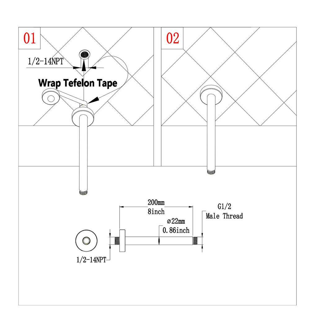 RAINLEX 8 in. 200 mm Round Ceiling Mount Shower Arm and Flange in Brushed Gold L4LSJ-200