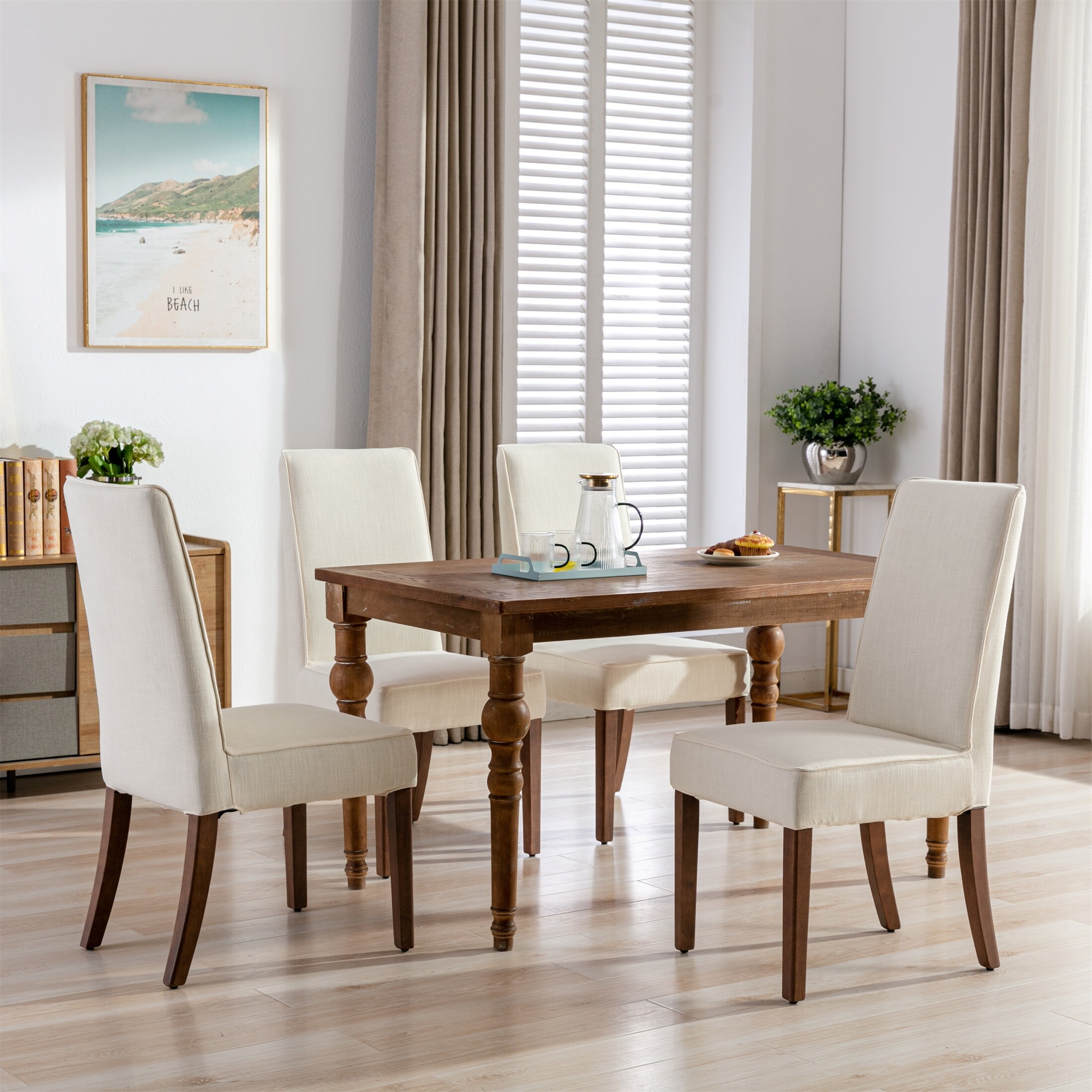 2 PCS Dining Chair Upholstered Chair with Solid Wood Legs for Dining