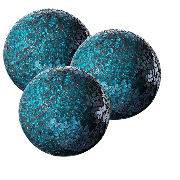 Whole Housewares 4 x27 x27 Glass Mosaic Orbs For Bowls Blue Set Of 3