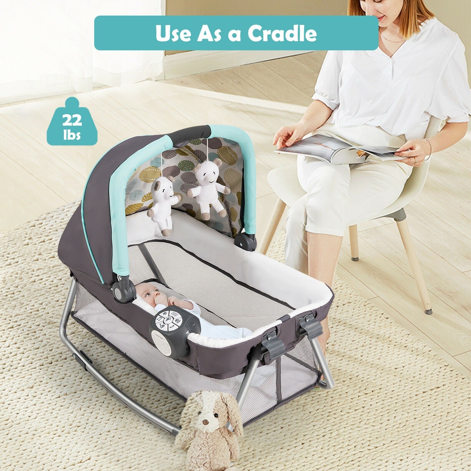 BABY JOY Nursery Center, 4-in-1 Portable Pack and Play w/ Cradle & Diaper Changing Table