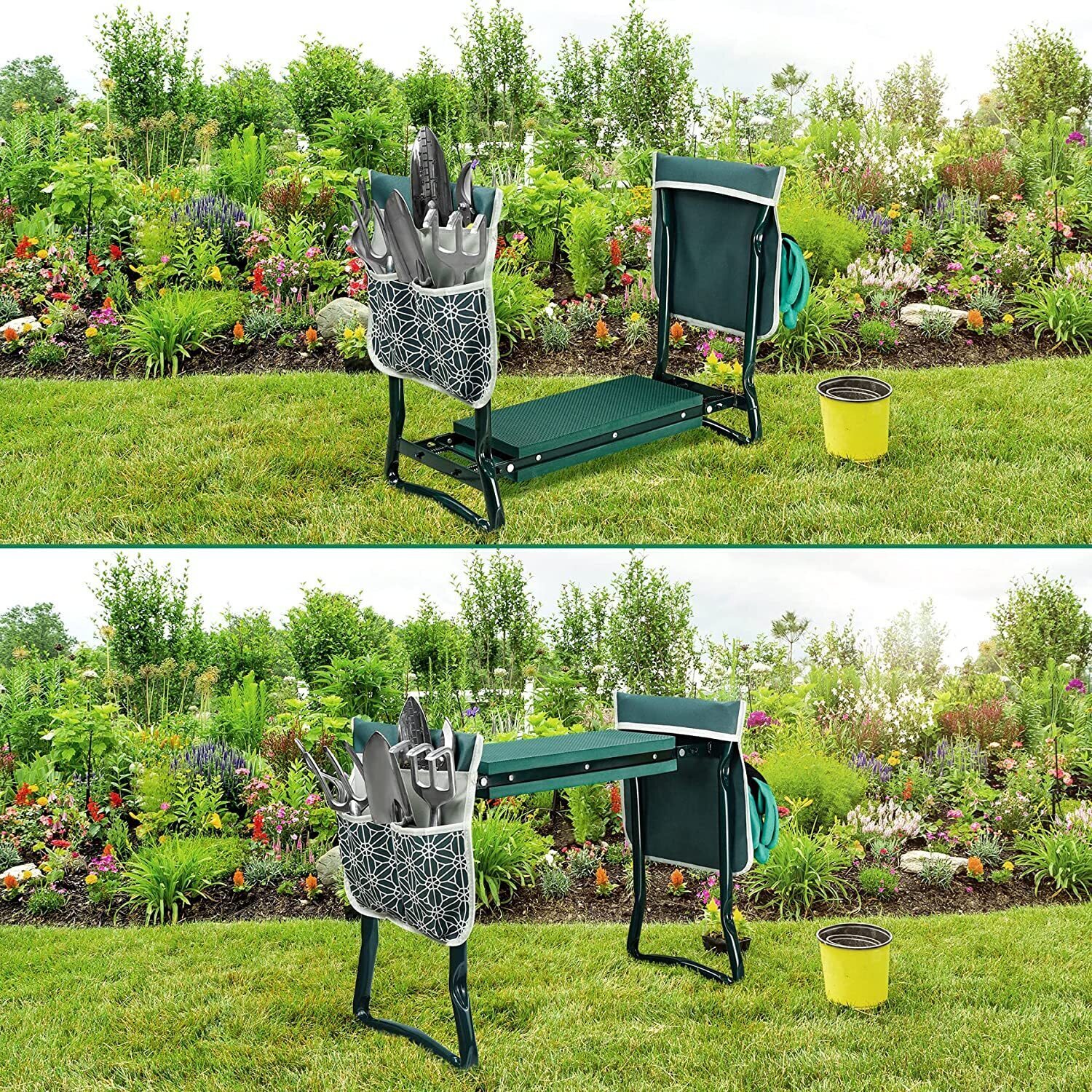 Garden Stool Foldable Heavy Duty Garden Bench with EVA Foam Kneeling Pad, Garden Tools, Gardening Gloves and Tools Bag, Gardening Gifts for Women/Mother and Men