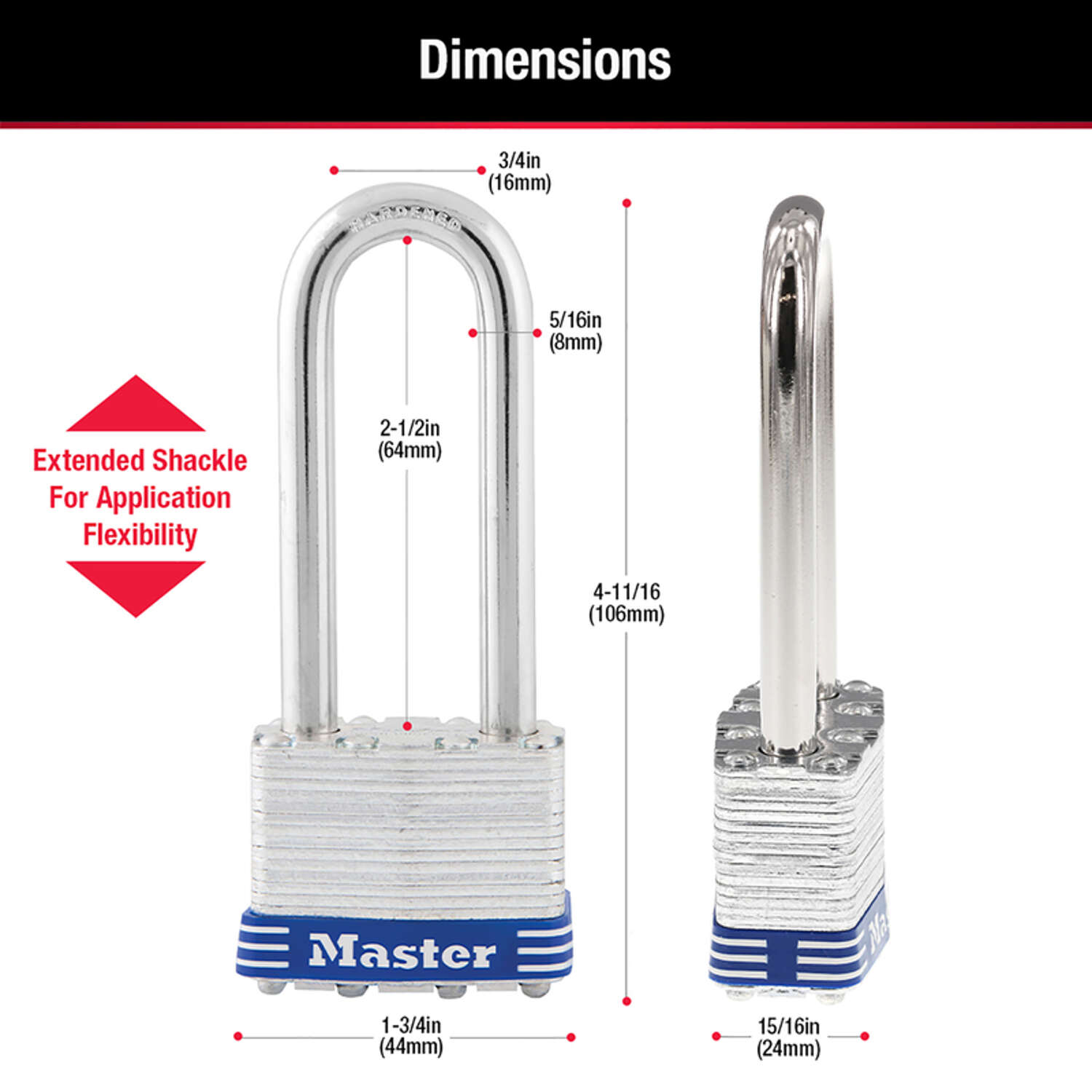 Master Lock 4-11/16 in. H X 1-3/4 in. W Laminated Steel Double Locking Padlock Keyed Alike