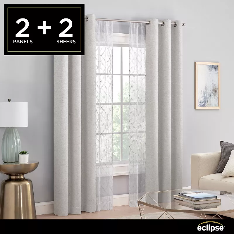 eclipse Octavia and Gareth Embroidered Blackout Thermaback Set of 4 Window Curtain Panels