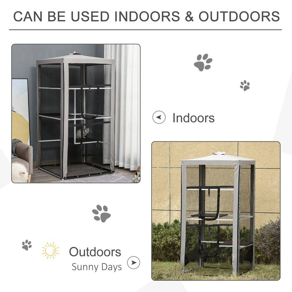 PawHut 79 in. H Indoor/Outdoor Cat House Kitten Enclosure with 3 Platforms, 2 Doors and 4 Sandbags for Stability D32-012