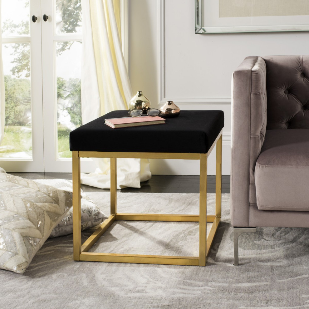 Nell Contemporary Glam Velvet Square Ottoman Black   Contemporary   Footstools And Ottomans   by AED Luxury Home Decor  Houzz