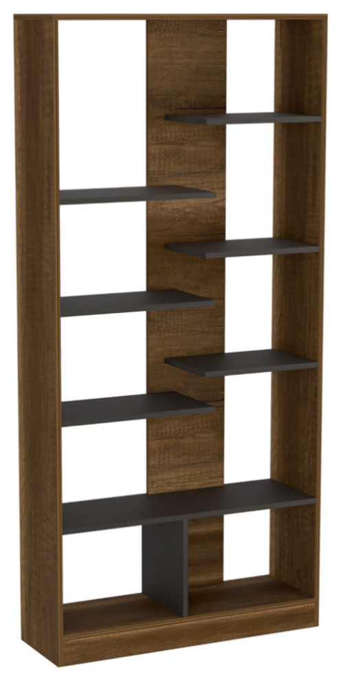 DEPOT E SHOP Sophisticated Bookcase  9 Shelves  Walnut/Black   Transitional   Bookcases   by DEPOT ESHOP LLC  Houzz