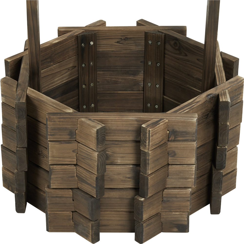 Yaheetech Wooden Outdoor Wishing Well Planter Floor Standing Planter with Hanging Bucket, Brown