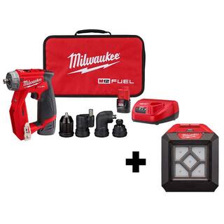 MW M12 FUEL 12V Lithium-Ion Brushless Cordless 4-in-1 Installation 38 in. Drill Driver Kit W M12 Flood Light 2505-22-2364-20