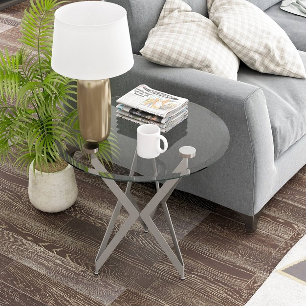 Braylyn Round Glass Top Contemporary End Table Champagne Mibasics