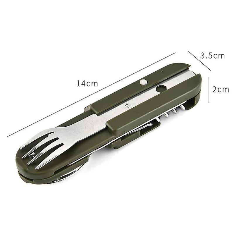 Army Green Folding Portable Stainless Steel Camping Picnic Cutlery Knife Fork Spoon Bottle Opener Flatware Tableware Travel Kit