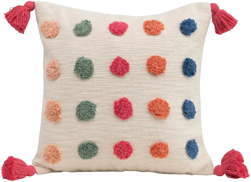 Multi Color Tufted Dots Woven Cotton Throw Pillow with Tassels