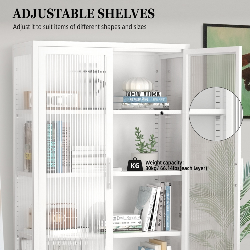 Glass Door Storage Cabinet with Adjustable Shelves