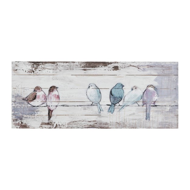 X 12 quot Perched Birds Hand Painted Wood Plank White gray