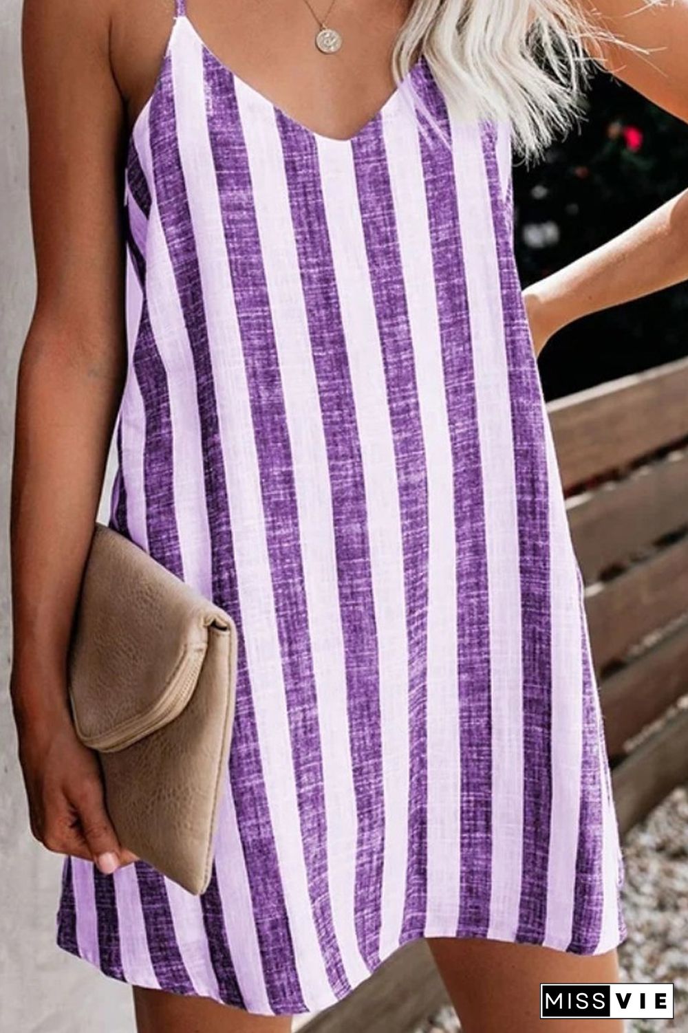 Vertical Stripe Print Sling Mini Dress