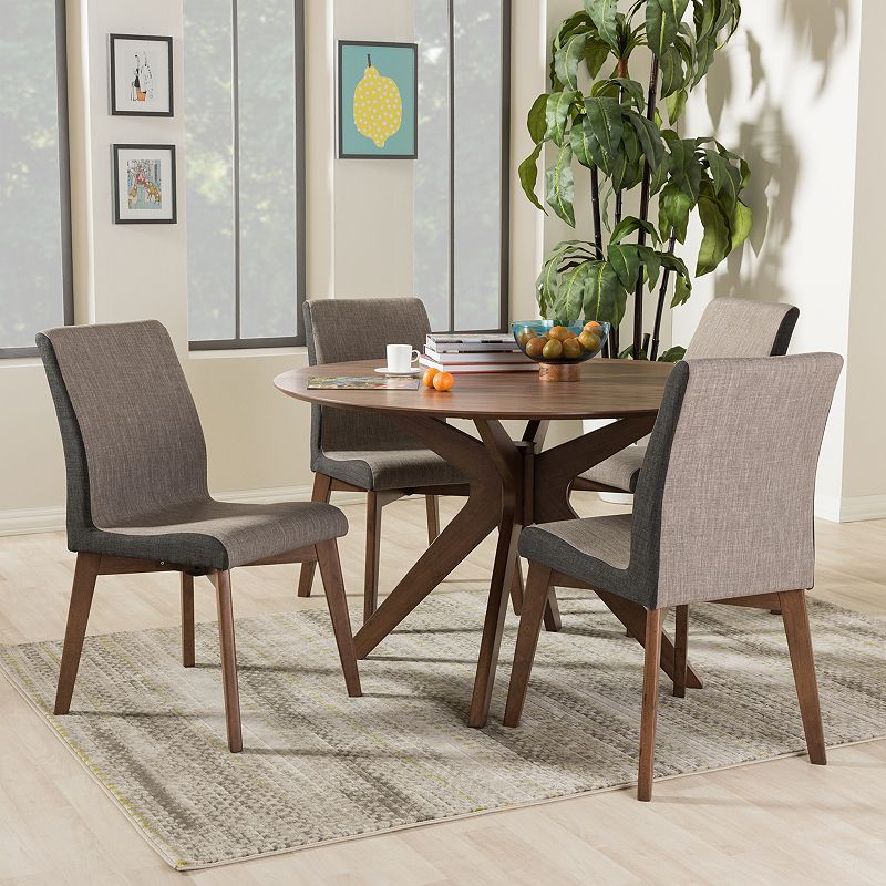 Baxton Studio Kimberly Mid-Century Round Dining Table and Chair 5-piece Set