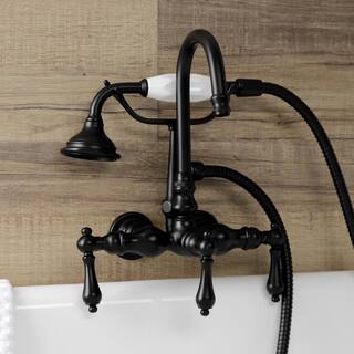 Kingston Brass Aqua Vintage 3-Handle Wall-Mount Clawfoot Tub Faucets with Hand Shower in Matte Black HAE7T0