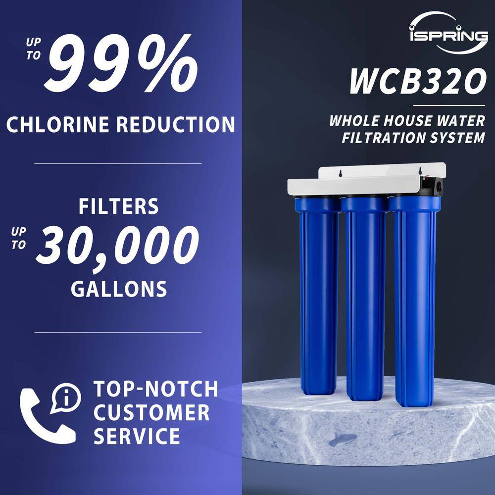 ISPRING 3-Stage Whole House Water Filtration System w 20 in. x 2.5 in. Oversized Fine Sediment and Carbon Block Filters WCB32-O