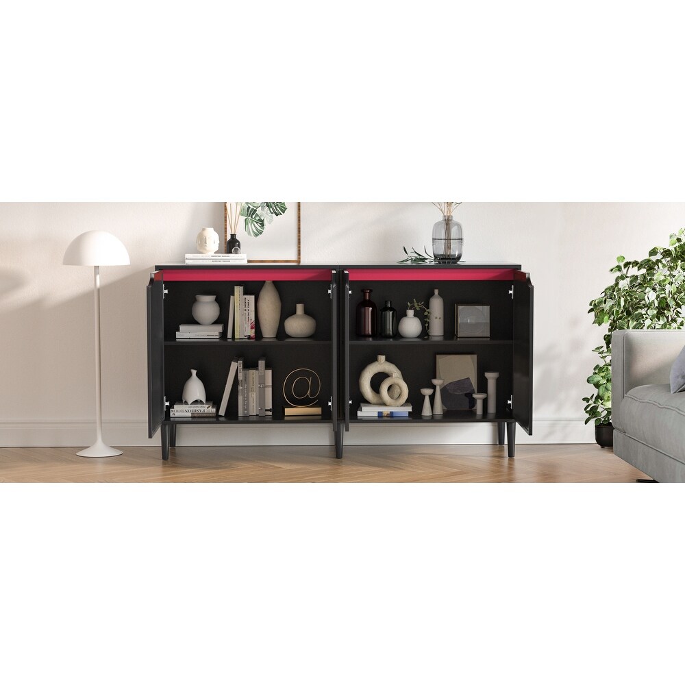 Rattan Sideboard Buffet Cabinet with 4 Doors Large Kitchen Storage Cabinet with Adjustable Shelf 63\