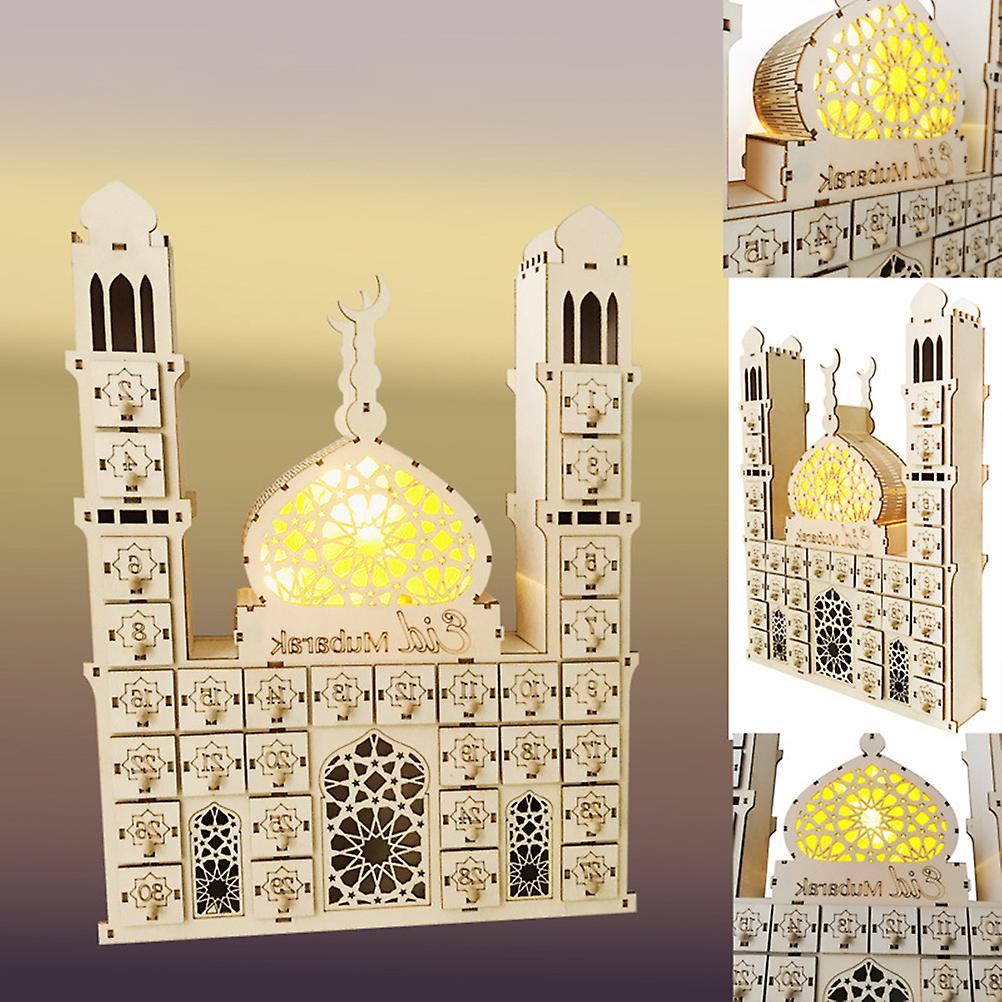 Ramadan Advent Calendar Wooden Ornament Eid Mubarak Countdown Calendar Decoration with LED Lights