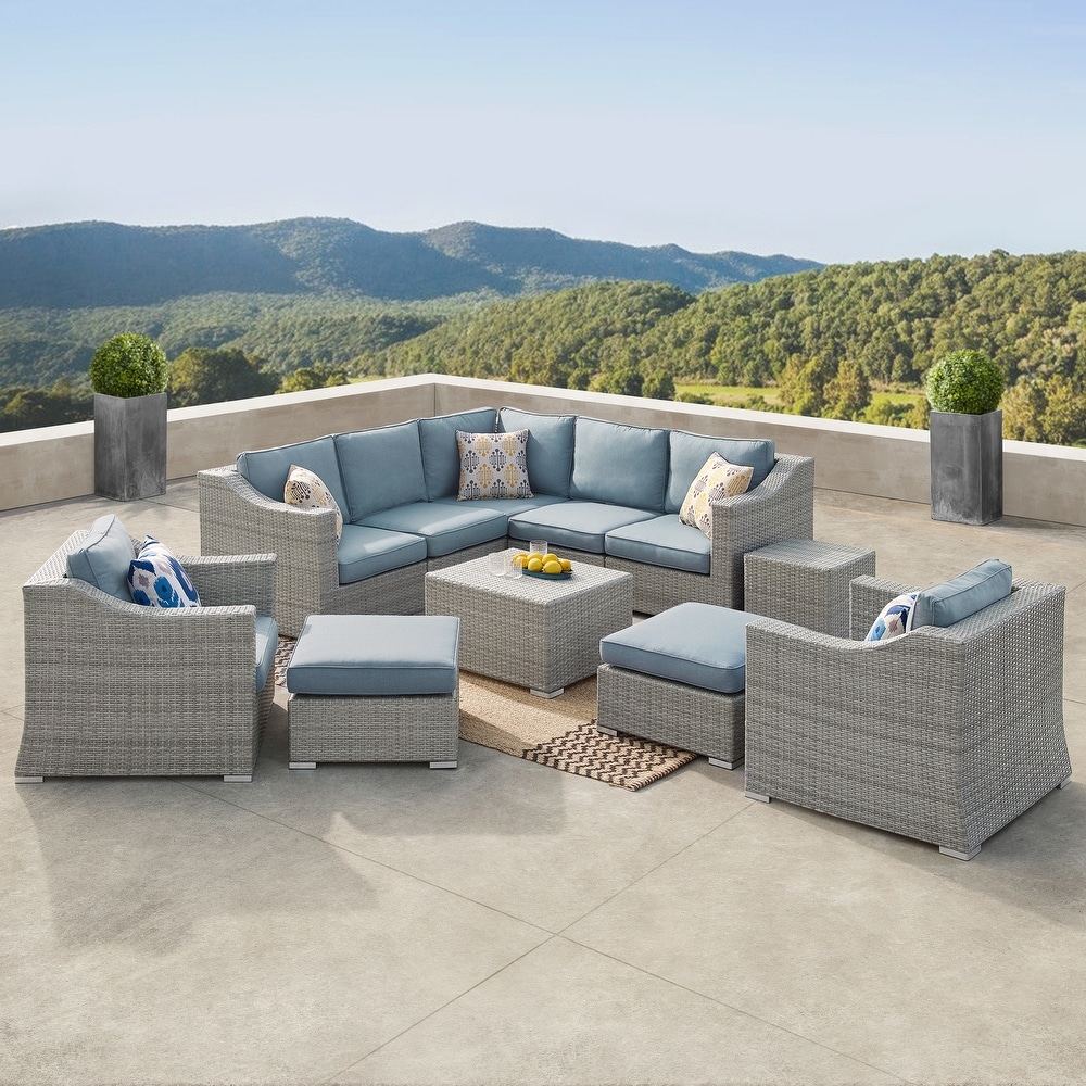 Corvus Martinka 11 piece Grey Wicker Patio Furniture Chat Set