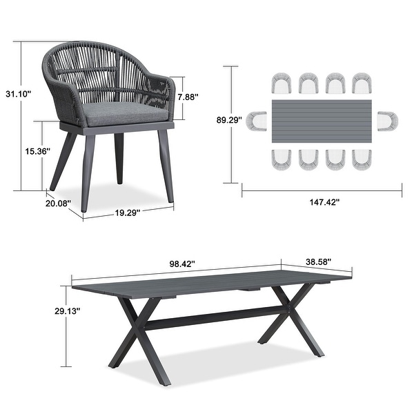 PURPLE LEAF Patio Dining Set with Outdoor Aluminium Dining Table and Woven Rattan Chairs