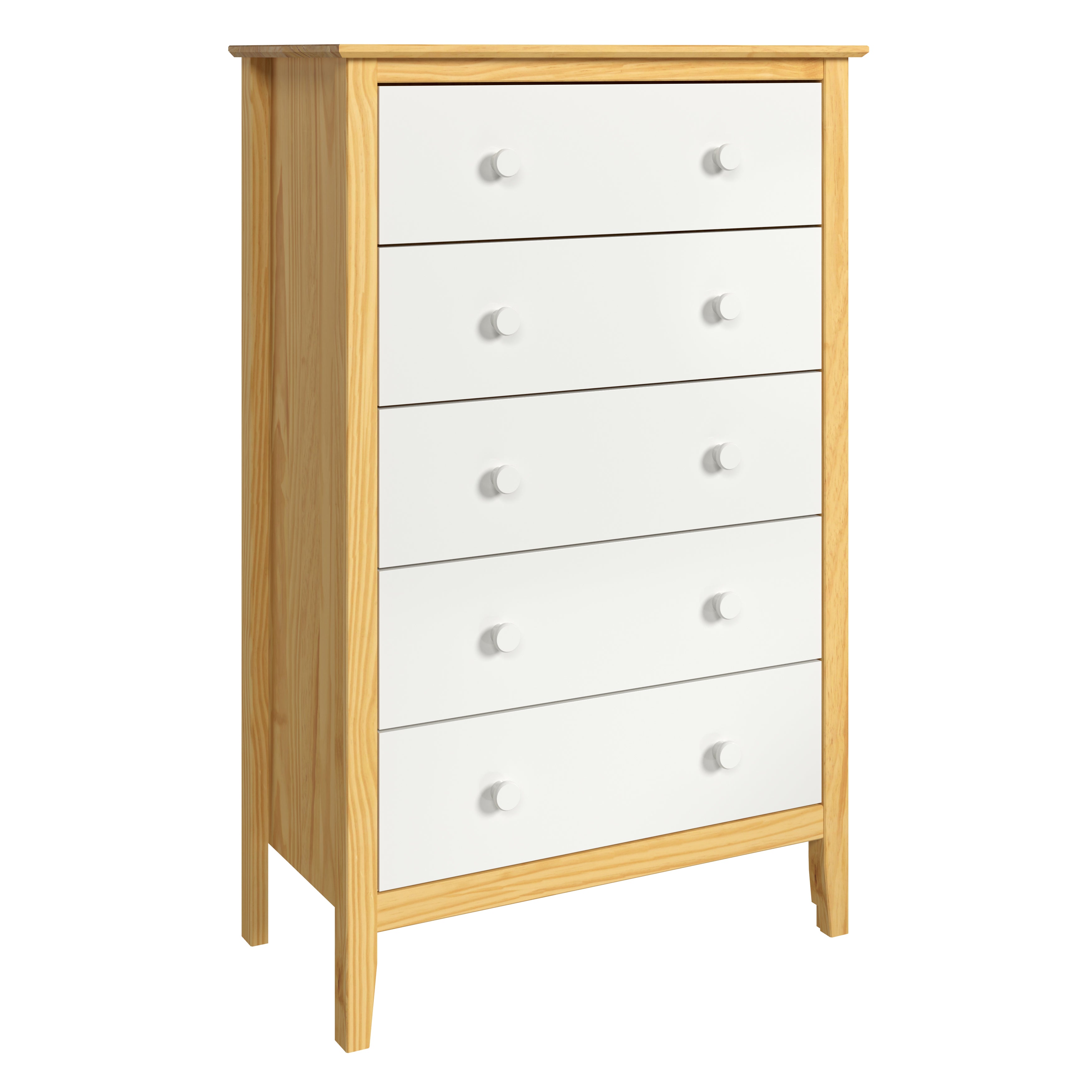 Adeptus Solid Wood Easy Pieces Five Drawer Dresser Natural w/White Front, White and Natural Knobs