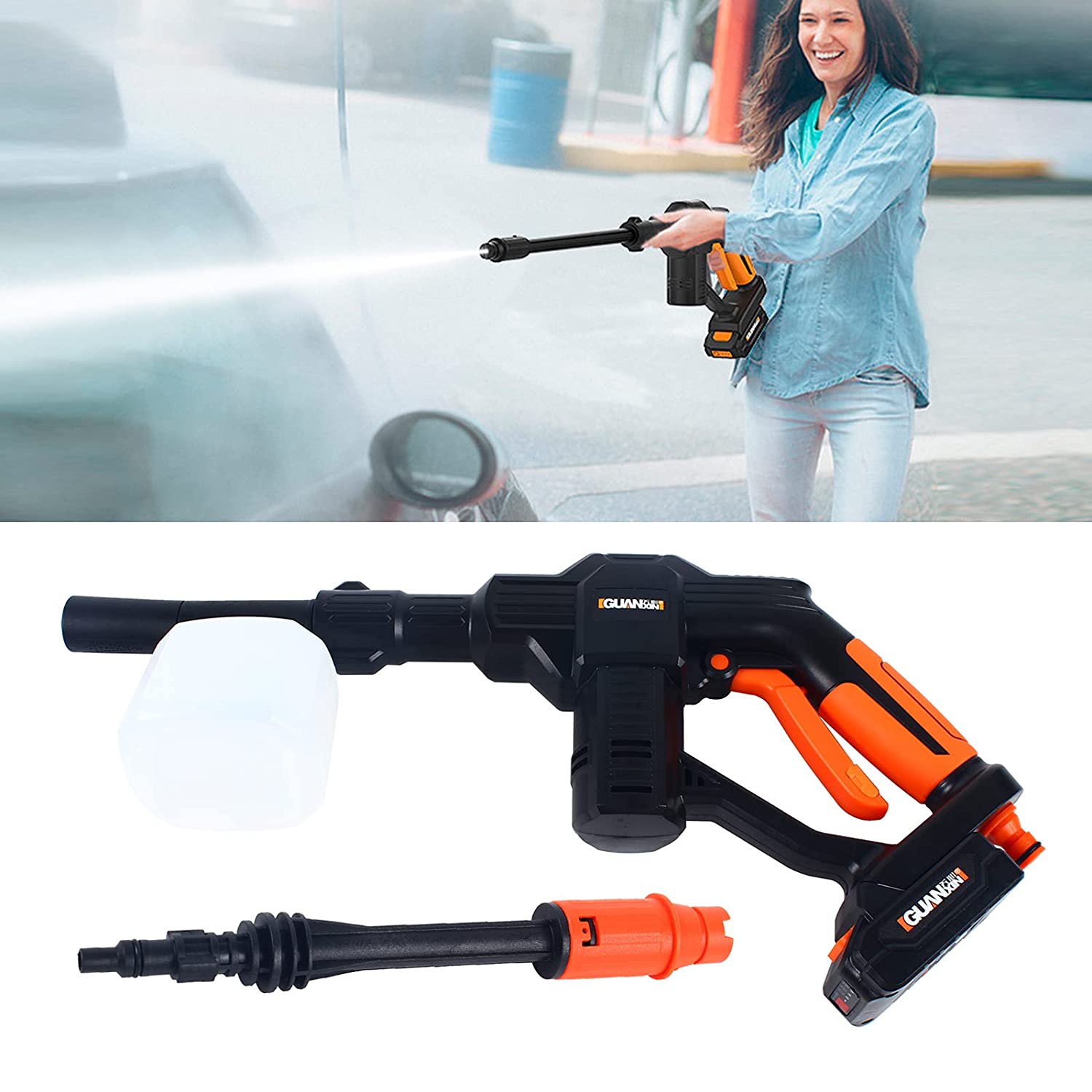 Fichiouy Pressure Washer 12V Electric Cordless Rechargeable Handheld Cleaning Machine with Charger&5m Hose