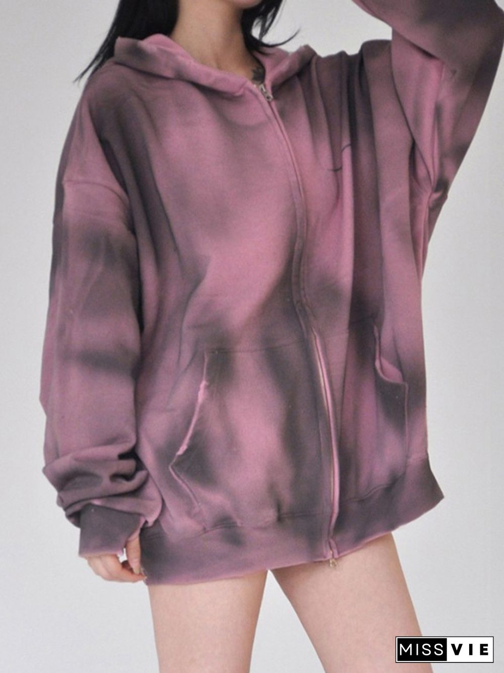 Tie Dye Print Zip Up Oversized Hoodie