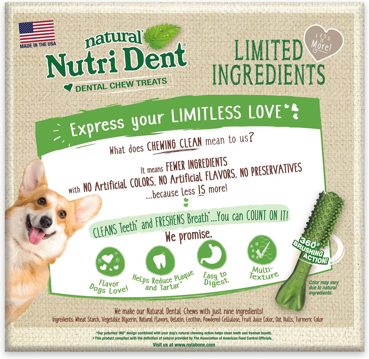 Nylabone Nutri Dent Mini Limited Ingredients Fresh Breath Natural Dental Dog Treats