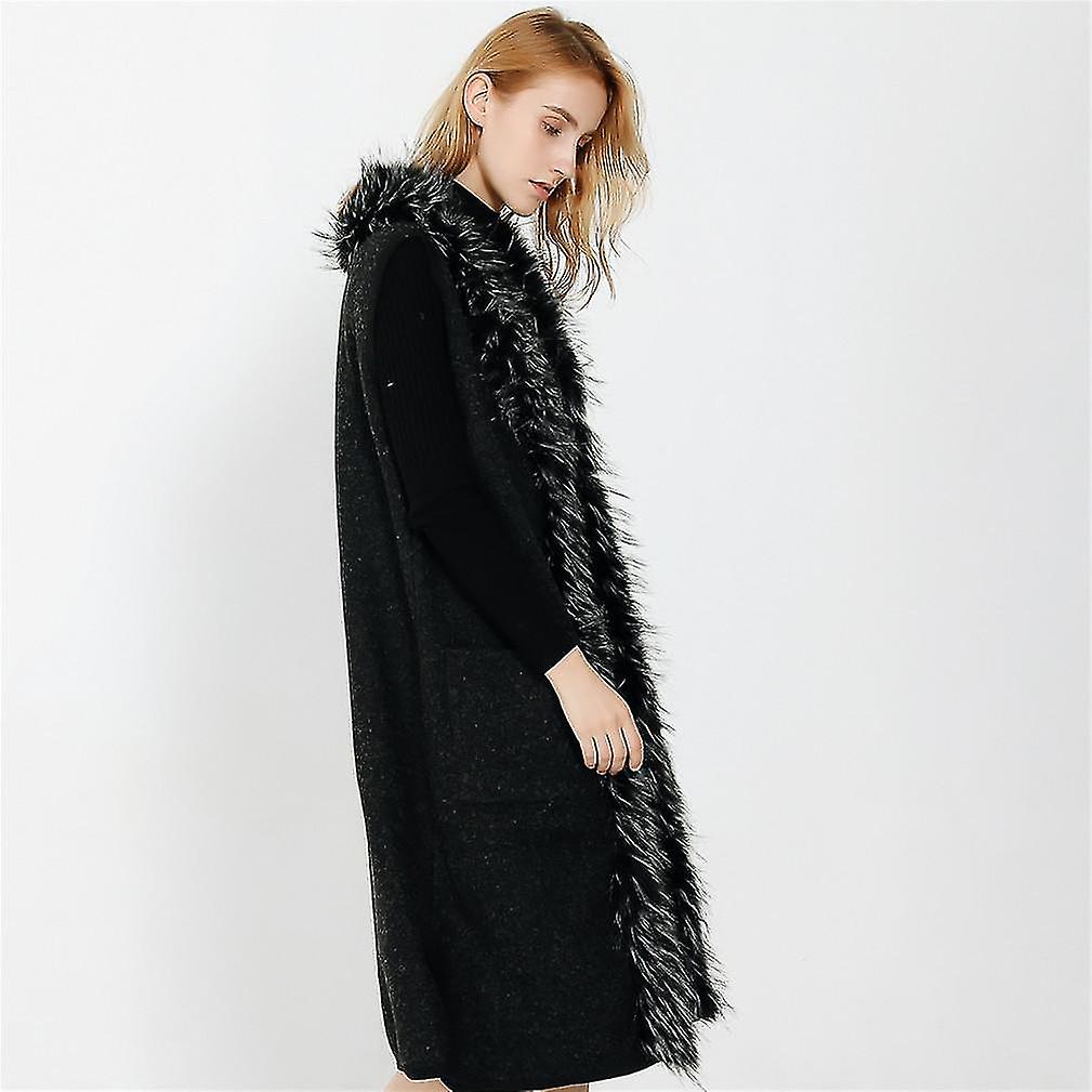 Winter Long Cape With Faux Fur Collar Open Front Sleeveless Poncho Thciken Cardigant For Lady