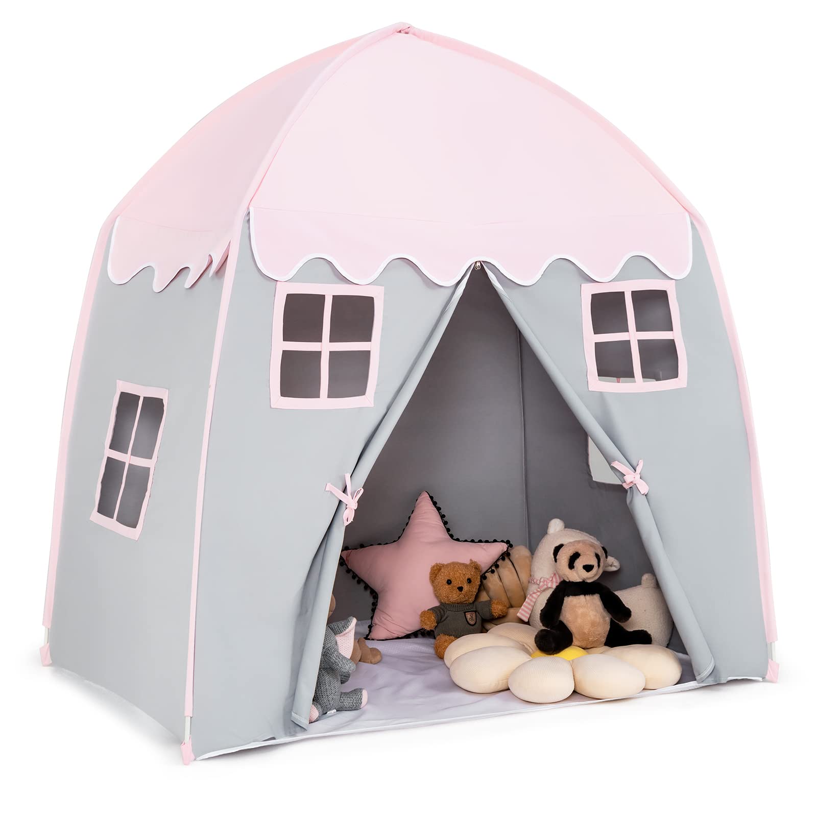 Costzon Kids Play Tent, Large Spacious Cotton Canvas Playhouse with Non-Slip Cloth