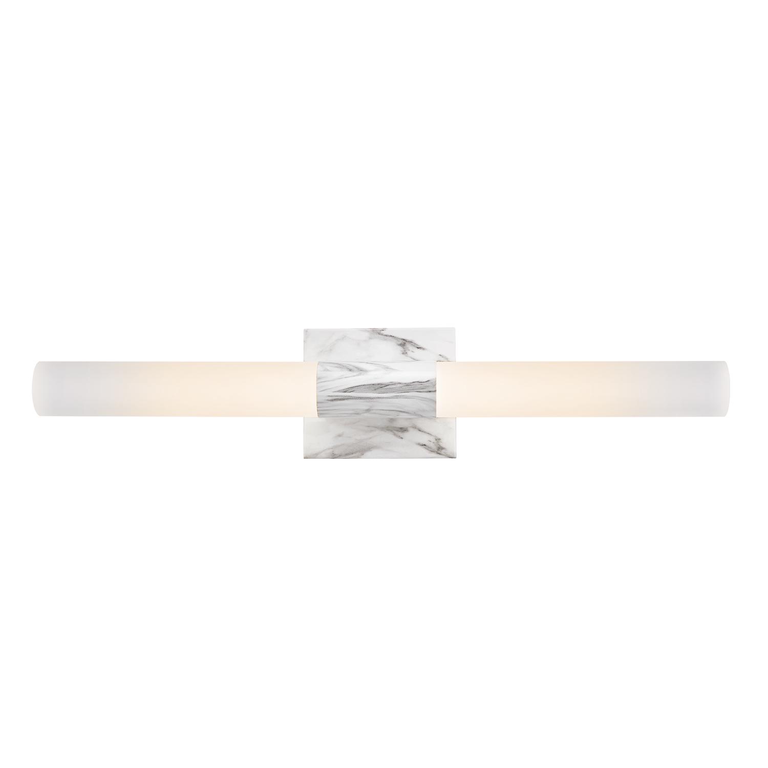 Globe Electric Edinburgh 2-Light White Faux Marble LED Integrated Dimmable Wall Sconce Vanity Light with Frosted Acrylic Shades， 91000660