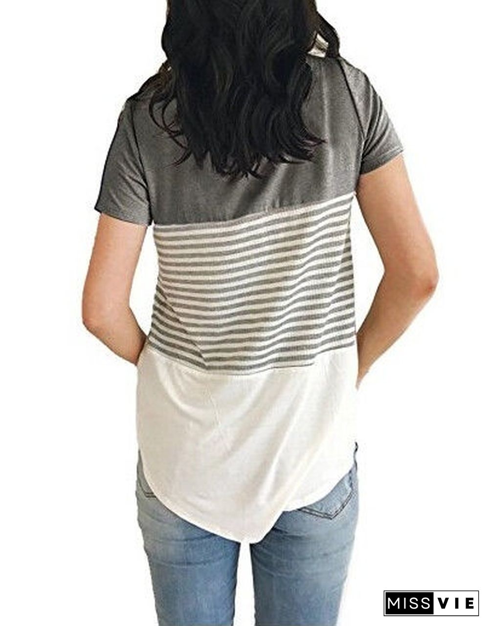 Women Maternity Breastfeeding Tee Nursing Tops Striped Short Sleeve Cotton T-shirt