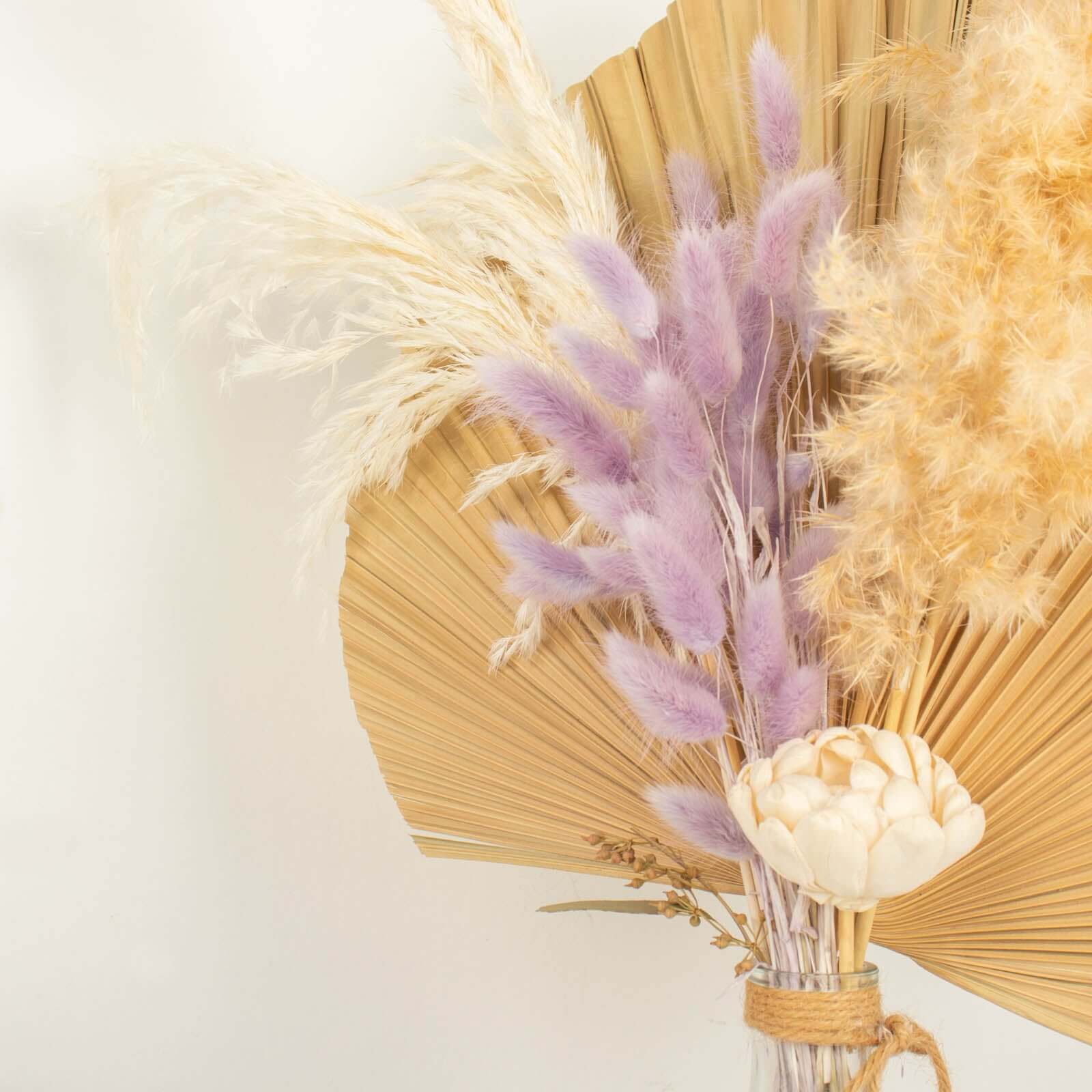 50 Pack Lavender Lilac Rabbit Tail Dried Pampas Grass Flower Bouquets, Boho Stem Arrangements 15