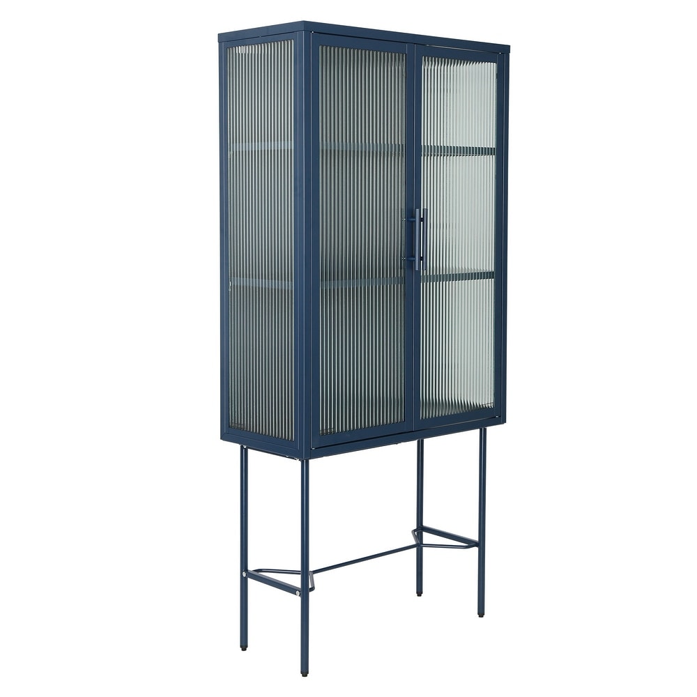 Elegant Floor Cabinet with 2 Tampered Glass Doors Living Room Display Cabinet