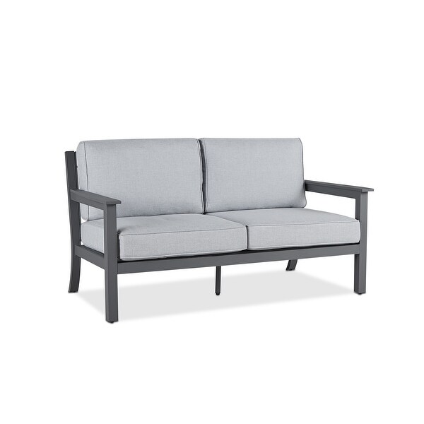 Ortun Outdoor Two Seat Sofa in Gray w/Gray Cushions by Real Flame