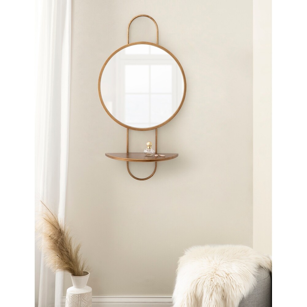 Kate and Laurel Patel Round Mirror with Shelf