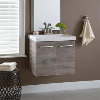 Domani Stella 24 in. W x 19 in. D Wall Hung Bath Vanity in White Washed Oak with Cultured Marble Vanity Top in White with Sink SL24P2-WO