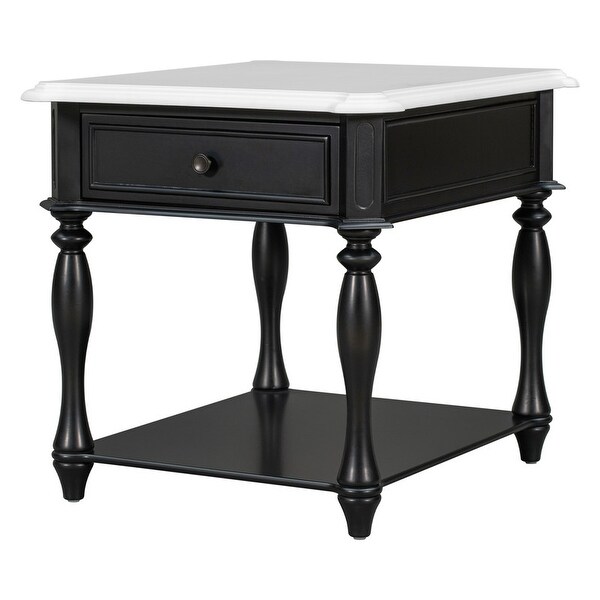 Classical End Table Side Table with Open Styled Shelf ，Side Table Drawer with Metal Handles for Living Room